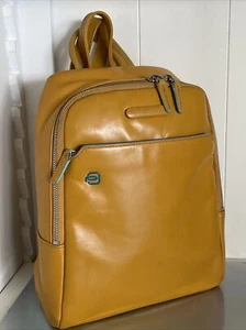 Piquadro Italian Made Small Leather Backpack -Yellow - Picture 1 of 14