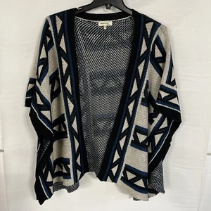 Monteau LA Women XL Blue Black Geometric Design Poncho Style - Picture 1 of 8