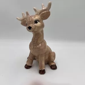 Vintage Ceramic Kimble Mold Deer Figurine Sitting 1986 Hand-Painted 10” x 6.5” - Picture 1 of 6