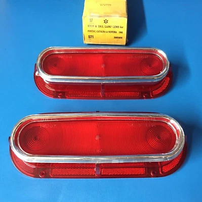 NOS Pair 1961 Pontiac Ventura Bubble Top Catalina Super Duty Tail Light Lenses - Image 1 of 4