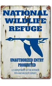 National Wildlife Refuge Tin Metal Sign 1930's Replica Vintage Rustic Hunting - Picture 1 of 5