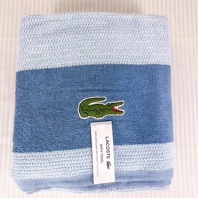 Lacoste Bath Towels Blue Big Crocodile Logo 30" x 52" 100% Cotton Set of 2 NEW - Image 1 of 4