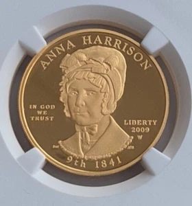 2009 Anna Harrison Proof NGC PF70 PR70 Box COA 1/2 Oz Gold First Spouse $10 Coin - Picture 1 of 7