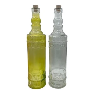 Set Of 2 Glass Bottle Embossed Rope Design Home Decor 12" Yellow & Clear - Picture 1 of 7