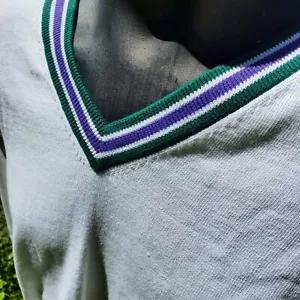 Vintage Slazenger XL Mens Long Sleeve VNeck Sweater • White w Green / Purple - Picture 1 of 4