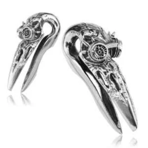 WHITE BRASS EAR WEIGHTS STEAM PUNK BIRD SKULL PLUGS EARRINGS GAUGE SILVER TONE - Picture 1 of 8