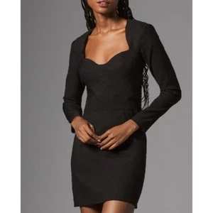 Anthropologie Long Sleeve Sweetheart Linen Blend Mini Dress Black Size 12 NWT - Picture 1 of 11