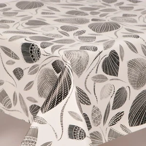 Falling Black Leaves Floral PVC Vinyl Wipe Clean Tablecloth Waterproof Modern - Picture 1 of 4
