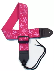 2" Baumwolle Gitarrengurt ""Closeout"" 60er Jahre Blumen rosa auf Fuchsia - Bild 1 von 1