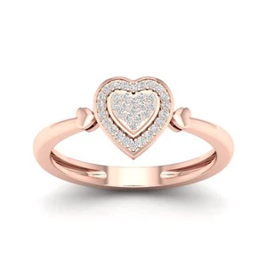 10k Rose Gold 0.1Ct Diamond Heart Engagement Ring for Womens Size 7 - Picture 1 of 5
