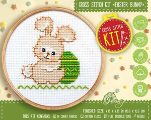 Easter Bunny Cross Stitch Kit with Counted Pattern DIY Beginners Embroidery KIt - Picture 1 of 9