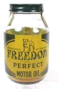 Seltenes 1936 FREEDOM PERFECT Motorölglas 35 Cents 1 Quart Pennsylvania SAE VIS.30 - Bild 1 von 7