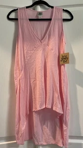 Camicia Ivy Jane donna XS rosa chiaro lunga canotta tunica scollo a V made USA boho hi low - Foto 1 di 13