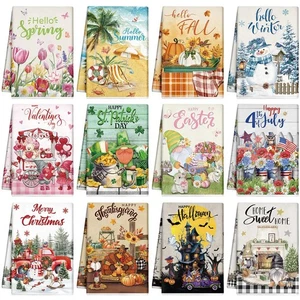12 Stück Saisonale Küchentücher Set für alle Feiertage Hand Geschirrtücher Geschenk... - Bild 1 von 6