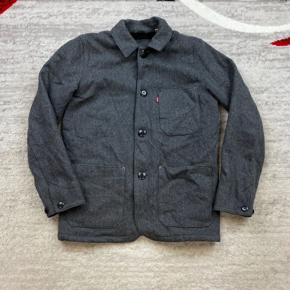 Abrigo de Lana Levis Engineers Chaqueta de Bombardero Pequeña Gris Cremallera Completa Forrado Sherpa 27683 Foto 1 de 4