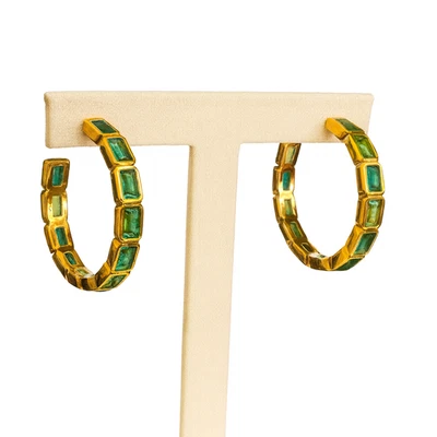 Pendientes aro verde chapados en oro sobre rodio Foto 1 de 2