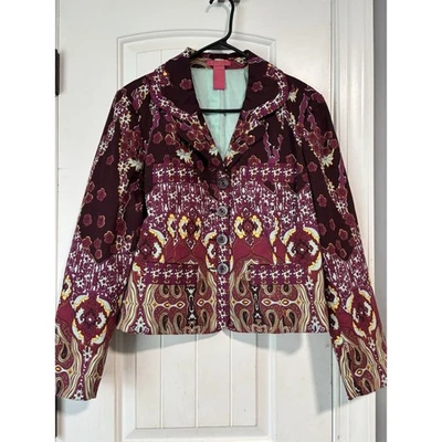 Blazer THALIA SODI estampa paisley algodão entalhado lapela cropped tamanho XL ameixa/multi - Imagem 1 de 3