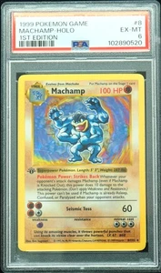 1st Edition Shadowless Machamp 8/102 Base Set Pokemon Card PSA 6 Super Clean - Picture 1 of 3