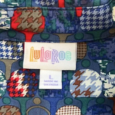 Table Tennis Shirt Men's L Blue Rayon Hawaiian LulaRoe Houndstooth Ping Pong - Image 1 of 4