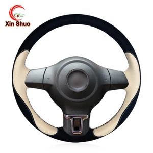 Black Artificial Leather Suede Steering Wheel Cover for VW Golf 6 Tiguan Touran - Picture 1 of 12
