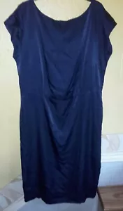 Satin shift dress, navy blue - size 16 - love label - scoop neck and cap sleeves - Picture 1 of 5
