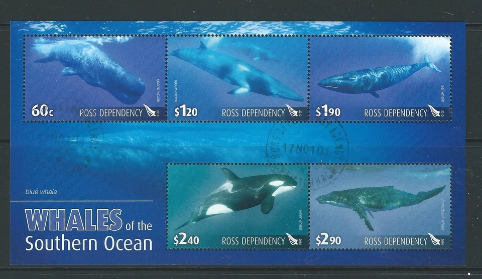 NUEVA ZELANDA 2010 ROSS DEPENDENCIA BALLENAS MINIATURA HOJA FINA USADA Foto 1 de 1
