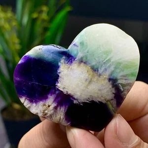 82G Natural fluorite feather crystal heart-shaped hand polished love specimen - Picture 1 of 24
