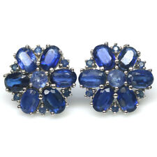 Gemstone Blue Kyanite & Sapphire Earrings 925 Silver White Gold