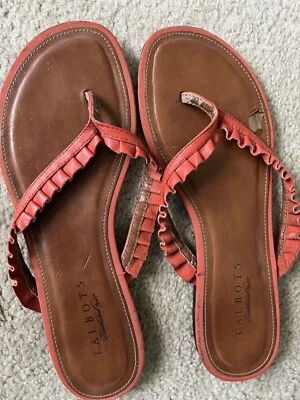 Talbots Sandalias Chanclas Cuero, Naranja Con Volantes Top, Talla 8 Foto 1 de 4