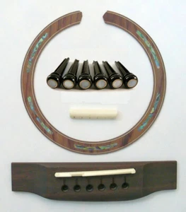 Acoustic Guitar rosewood Bridge GBMCR, Ebony pin 5.5mm, bone Saddle/Nut, Rosette - Picture 1 of 7