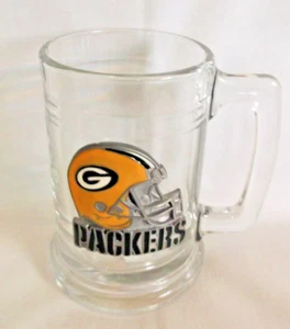**RARO** Taza de vidrio Green Bay Packers casco de peltre logotipo 16 OZ - Imagen 1 de 3