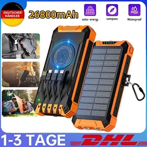 26800mAh Wireless Solar Power Bank Charger Ladegerät Externer Batterie 4 Kabeln - Bild 1 von 8