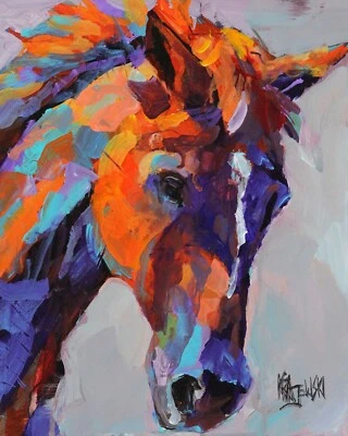 Impresión de caballo castaño de acuarela original de bellas artes de Ron Krajewski Foto 1 de 4