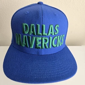 Dallas Mavericks Mitchell & Ness Blue Spellout Snapback Hat Hardwood Classic - Picture 1 of 11