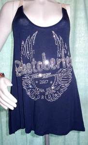 bIKETOBERFEST 2017 DAYTONA BEACH BLUE CREAM CROCHETED TANK TOP M LADIES neocurio - Picture 1 of 13