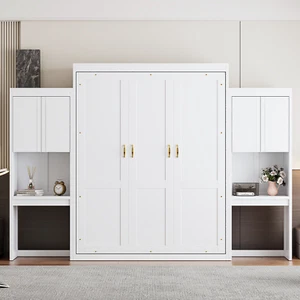 Queen Size Murphy Bed with Desk, Vanity and Cabinets, White - Picture 1 of 12