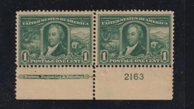 1904 Louisiana Purchase 1c green Sc 323 plate number & imprint MLH OG (TM - Image 1 of 2