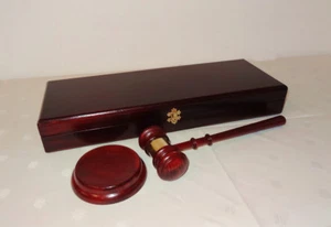 Richterhammer Auktionshammer Hammer mit Schatulle und Block,gedrechselt, Messing - Bild 1 von 4