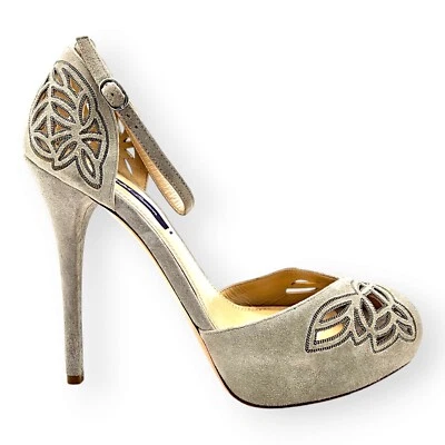 Ralph Lauren Colección Etiqueta Púrpura, Zapatos de salón de cuero gris gamuza infantil talla 10 Foto 1 de 4