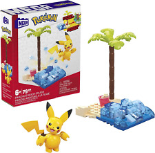 MEGA Pokemon Action Figure Building Toys Set, Pikachu'S Beach Splash with 79 Pie