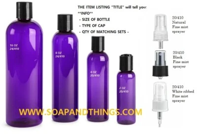 2 oz PURPLE Bullet Plastic Bottle PET 12 sets choice of SPRAYER caps FREE SHIPP - Image 1 of 2