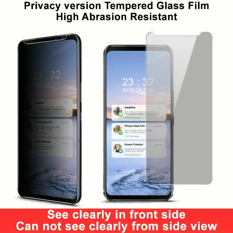 PACK de 2 para teléfono Asus ROG 5 5 5s / 5S Pro privacidad cubierta completa película de vidrio templado Foto 1 de 1