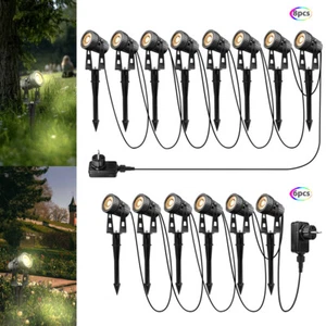 6/8er LED Gartenstrahler Warmweiß mit Erdspieß außen Gartenleuchte mit Netzteil - Bild 1 von 14