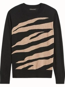 Banana Republic Womens Silk Cashmere Zebra Print Black Tan Sweater Large NEW - Picture 1 of 8