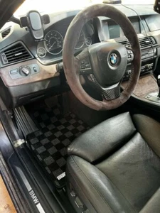 P2M for BMW F10 5-Series 2010-17 Front Rear Race Floor Mats Checkered Dark Grey - Picture 1 of 12