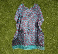 Women's Caftan Dress, Summer Dress,l Recycled Sari Teal Blue Raspberry SML
