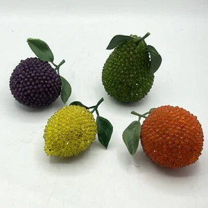 Vintage MCM Push Pin Christmas Ornaments Beaded Sequin Fruit Lot Of 4 Handmade - Picture 1 of 7