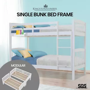 KINGSTON Single Bunk Bed Frame Modular Wood Kids Furniture Timber Double Deck - Picture 1 of 12