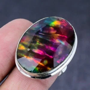 Natürlicher Ammolith Edelstein Handarbeit 925 Stahl Silber Schmuck Ring Größe 8 O257 - Bild 1 von 4