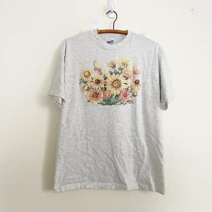 Vintage Sun Flower Bouquet Large Hanes Beefy Tee Single Stitch Puff Print 90s - Bild 1 von 8